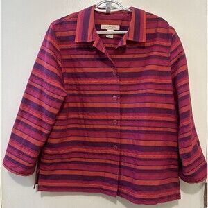 c.l.o.t.h.e.s. L Striped Button Front Jacket Top 3/4 Sleeve Magenta Purple